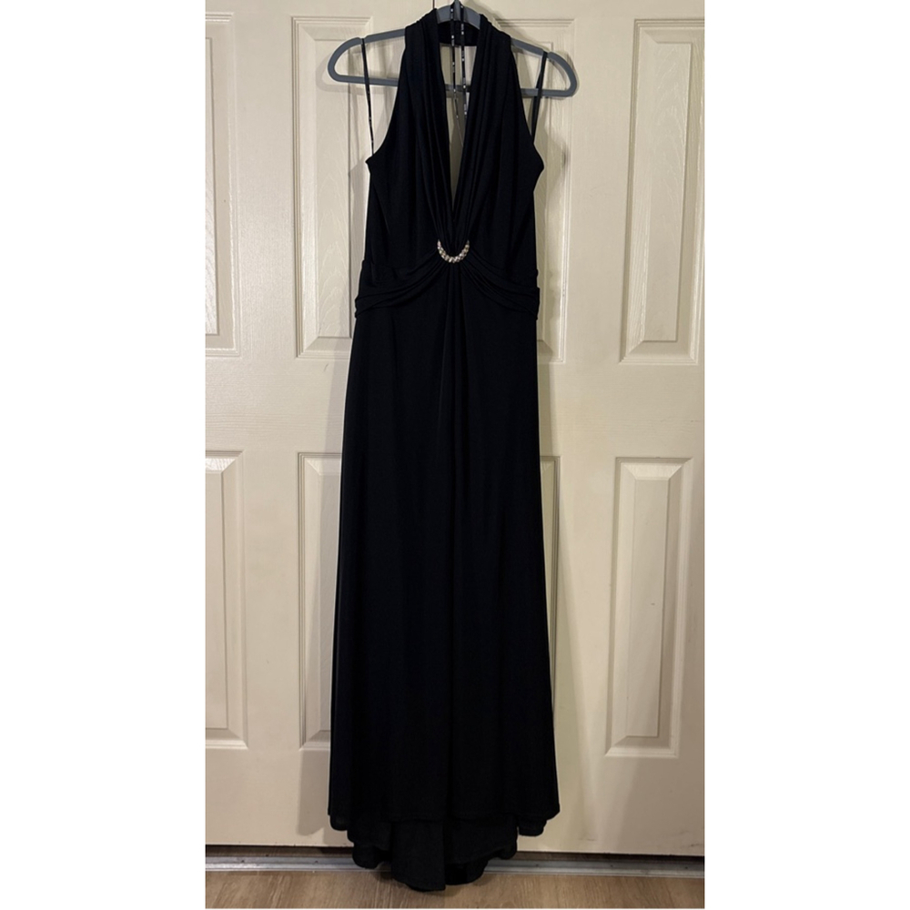Women's Tadashi Black Silver Halter Maxi Dress size M/L (273)